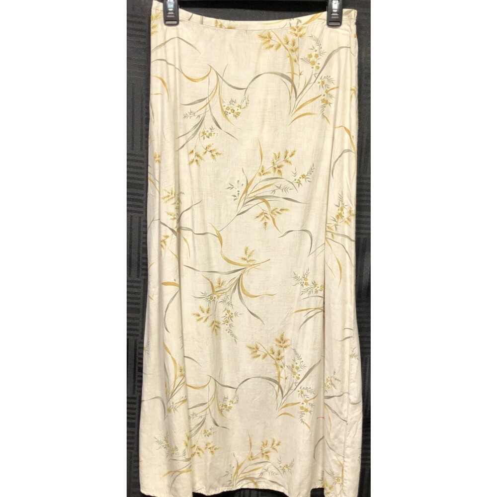 Vintage Kathie Lee A-line Midi skirt 10 beige floral Rayon Y2K cottage capsule